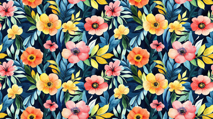 Watercolor floral seamless pattern featuring vibrant blooms and lush greenery ideal for textile and wallpaper design wrapping paper digital applications