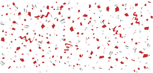 Colorful explosion confetti. red and silver colored confetti and ribbons. Concept for party. celebration. 