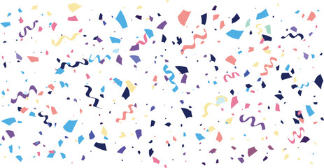 Fototapeta premium Colorful paper confetti exploding with curly ribbons, falling colorful confetti on transparent background, festive overlay.
