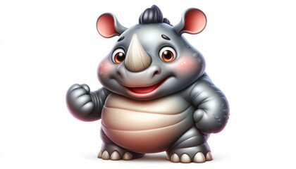 Naklejka premium 3D rhino funny cartoon on white background