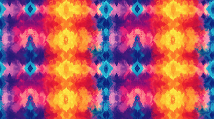 Vibrant seamless tie dye pattern featuring geometric shapes and Aztec influences perfect for textile designs and fashion applications