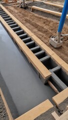 Obraz premium Concrete Pouring Into Wooden Formwork at a Construction Site. Generative AI