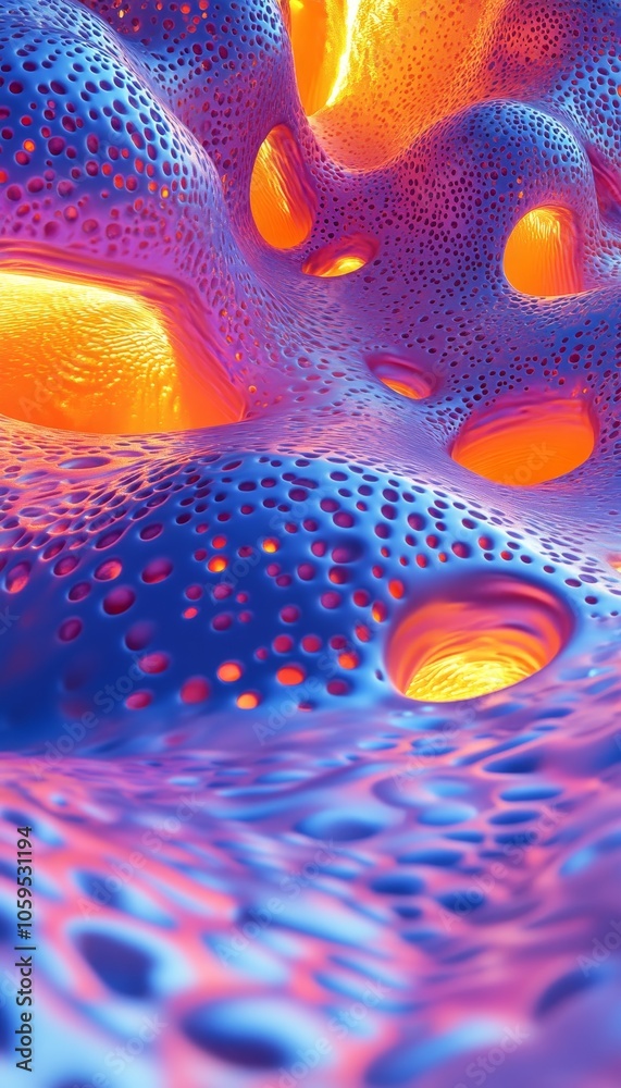 Fototapete abstract colorful porous organic structure,3d rendering with vibrant orange and.purple gradient
