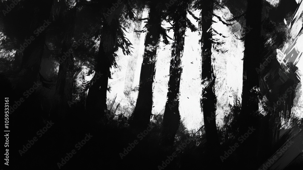 Fototapete the artwork features a captivating black ink sketch of a dense forest filled with intricately detail
