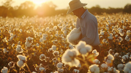 Farmer Harvesting Cotton Wool in a Field: A Glimpse into Agriculture's Vital Role