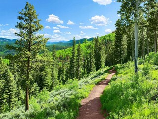 Fototapeta premium Scenic Mountain Trail in Lush Forest