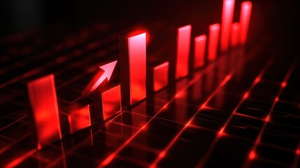 Red 3D Growth Chart - Upward Trend in Business