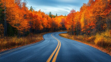 Fototapeta premium Autumn Road surrounded trees
