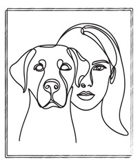 Continuous line Dog and Woman t-shirt