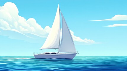 Fototapeta premium Sailing on a Sunny Summer Day in Calm Blue Waters of the Ocean. Generative AI