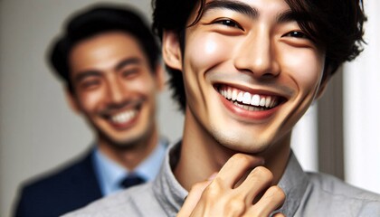 Fototapeta premium Close-up shot of a person smiling, laughing or showing success.