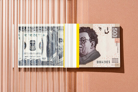 One hundred US dollars to Mexican peso , money. exchange concept