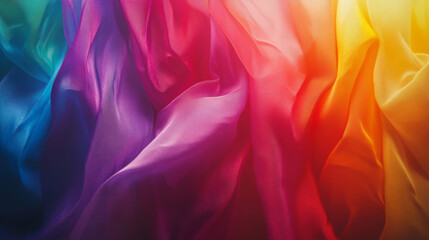 Obraz premium Close-up of a rainbow-colored fashion garment with an abstract background of colorful fabrics. 