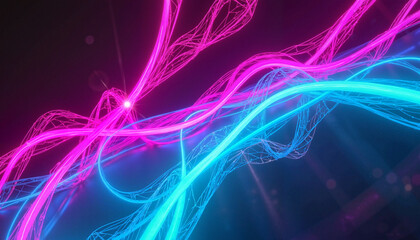 Colorful abstract lines intertwining in a dynamic pattern against a dark background