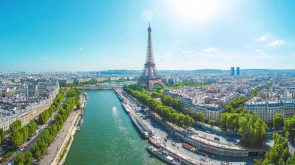 Aerial View of the Eiffel Tower and the Seine River