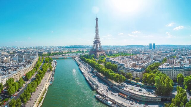 Aerial View of the Eiffel Tower and the Seine River