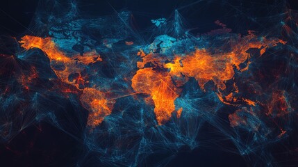 Fototapeta premium A stylized world map with vibrant colors and lines connecting continents.