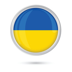 UKRAINE flag round glossy badge and shiny framed button vector illustration isolated on white background for banners, brochure, flyer, social media, websites offline and online usage.