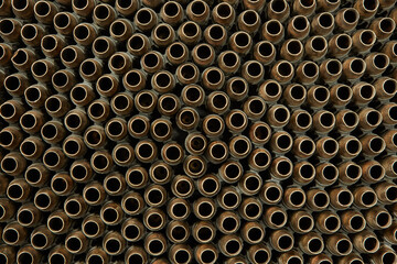 View from above on machine gun shells placed closely