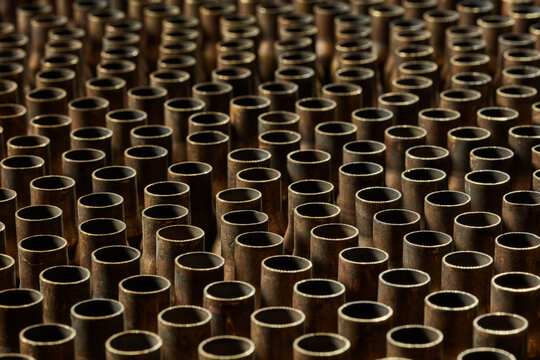 Empty cartridges from machine gun arranged in chaotic manner