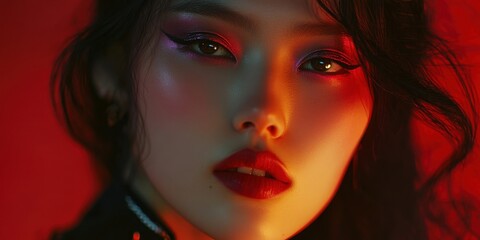 Fototapeta premium Stylish Female Face with Red Hair and Glittery Makeup