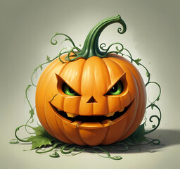 Carved jack-o-lantern with green eyes