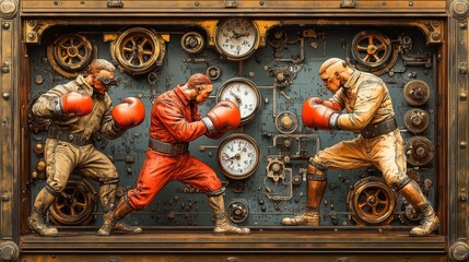 Automaton boxers fight based on clockwork mechanism intricate design