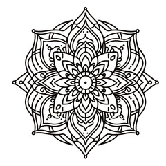 Intricate Indian Mandala Inspired by Ancient Art, Black Line Art, AI Generation