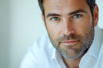 Obraz premium Portrait of a Confident Businessman in a Bright Office Setting, Ideal for Corporate and Professional Use Generative AI