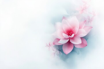 Fototapeta premium A soft pastel design featuring a beautiful pink lotus flower surrounded by light blossoms, Ideal for wellness and spa promotions, floral-themed content, or calming backgrounds,