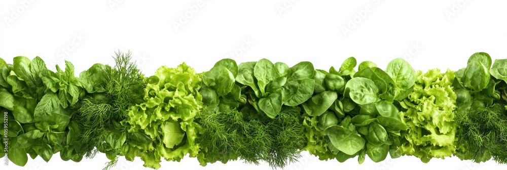 Poster a colorful array of fresh lettuce, dill, and basil freshly picked from the garden, emphasizing the v