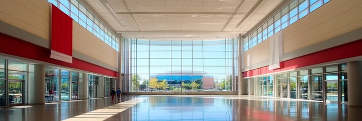 Modern Empty Shopping Mall Interior with Large Windows and Natural Light, Minimalist Architecture