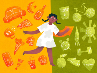 Concept of healthy and unhealthy choices