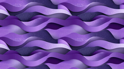 Fototapeta premium Seamless pattern featuring violet geometric designs and lilac patchwork with gray curve wave lines perfect for trendy textile applications
