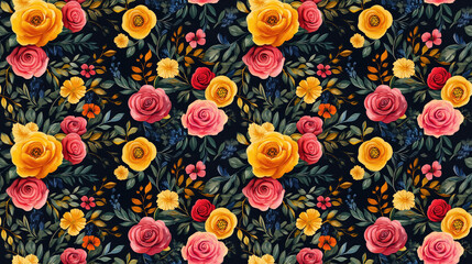 Naklejka premium Seamless pattern of hand painted decorative flower bouquets in vibrant watercolor ideal for fabric design and home decor