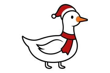  Vector Outline of A cute Goose wearing a Santa clause hat and scarf on white background.