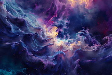 Obraz premium A stunning abstract representation of a vibrant cosmic scene, filled with swirling colors and ethereal formations.