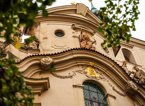 Fa&ccedil;ade of Catholic Church of St. Gall (in Czech "Kostel sv Havla") in Baroque style, Old Town, Prague, Czech Republic.