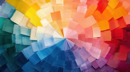 A colorful spectrum of squares arranged in a circular pattern, starting with blue at the bottom and red at the top.
