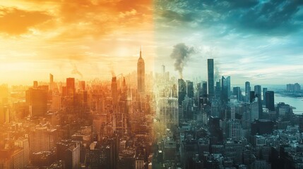 Fototapeta premium Divided city showing impact of different economic approaches, concept of urban economic diversification