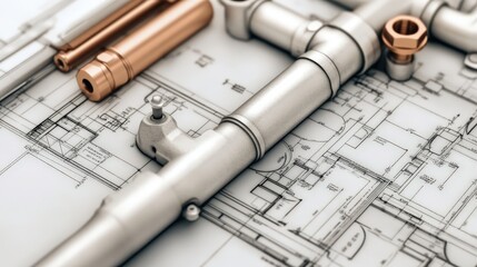 plumbing architect drawing design, blueprint with pipes