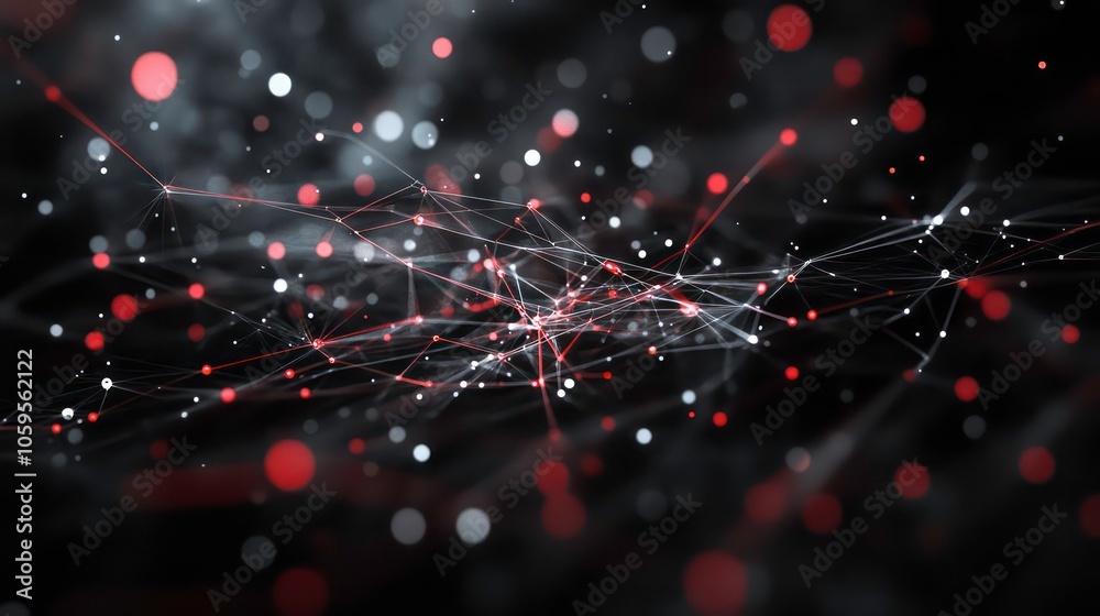 Aufkleber Digital red background. Black and white plexus. Data visualization with compounds (big data). Science background.