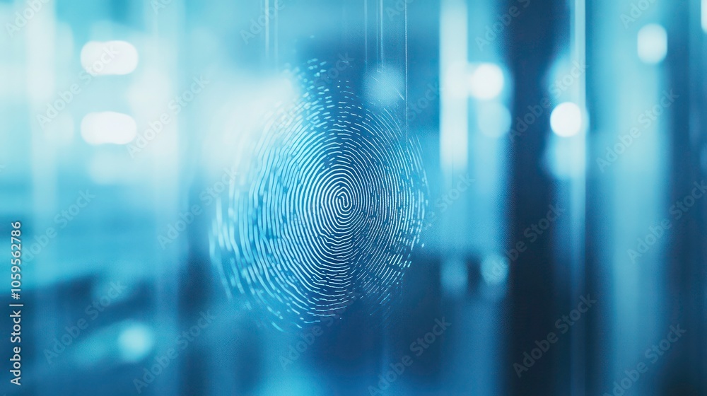 Leinwandbilder a fingerprint hangs in front of a blurred background, representing security and identity.