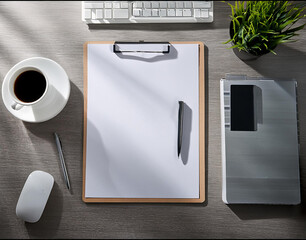 clipboard with blank paper and pen