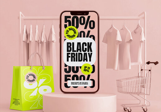 Smartphone with Shopping Theme Background Mockup with Generative AI