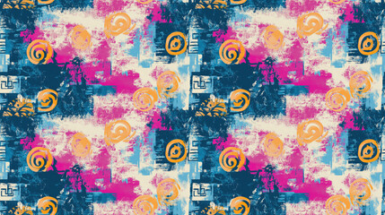 Organic fabric print featuring a seamless pattern of Greek ethnic motifs and liquid paint textures ideal for trendy tablecloth designs home decor textile design