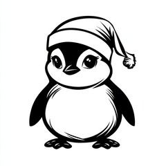 Fototapeta premium cute penguin with santa hat in black and white