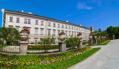 Fototapeta premium Panoramic view of the famous Mozart museum building, Salzburg, Austria