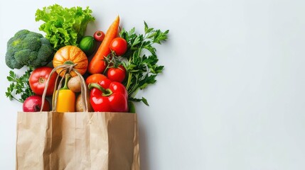 Grocery Shopping in Paper Bag with Fresh Vegetables for Healthy Meal Preparation