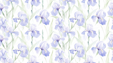 Fototapeta premium Seamless watercolor pattern of delicate wildflower iris blooms ideal for backgrounds textures and decorative borders